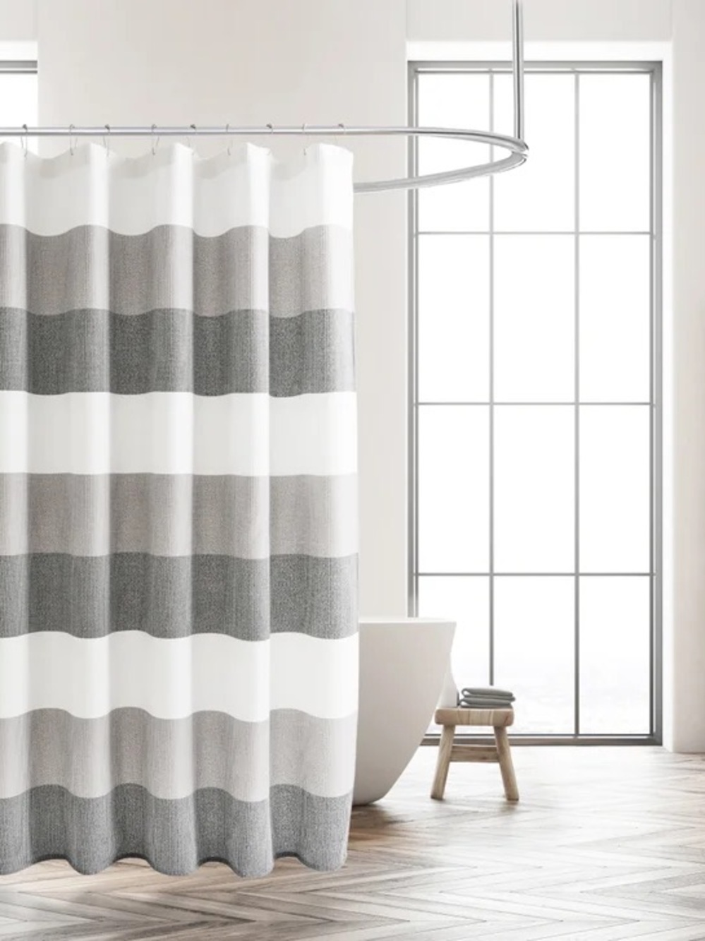 Home Bath Gray and White Striped Shower Curtain